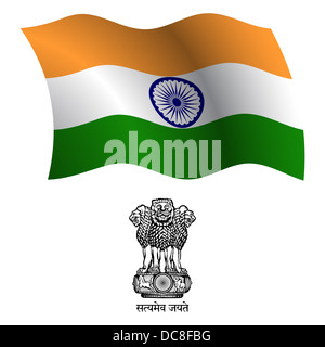 india wavy flag and coat of arms against white background, vector art ...
