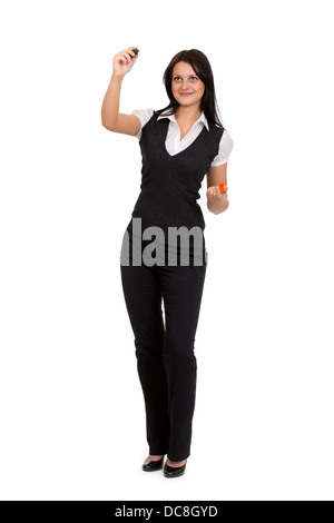 business woman draws a graph on the virtual wall Stock Photo