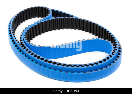 Blue tuning belt car engine isolated white background Stock Photo