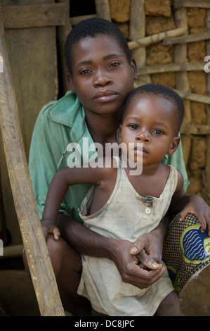 Republic of Congo, March 2011: Douakani village. The indiginous people (the Babongo). Stock Photo