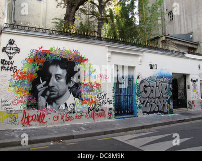 Graffiti on the wall of Serge Gainsbourg's house, rue de Verneuil, Paris, left bank, France, French singer-songwriter, actor Stock Photo