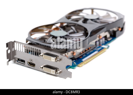 Modern graphics controller PC with dual-fan cooling. Isolate on white background. Stock Photo