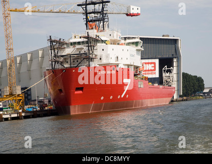 Seven Seas subsea 7 ship under repair IHC Merwede Offshore & Marine shipyard, Krimpen aan den IJssel, Rotterdam, Netherlands Stock Photo