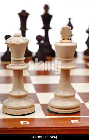 view of set of chess pieces from the king and queen close up Stock Photo