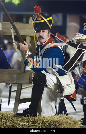 French soldier firing from a barricade during the Representation of the Battle of Bailen, Bailén Jaén province, Andalusia, Spain Stock Photo