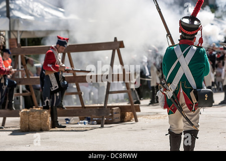 French soldiers firing from a barricade during the Representation of the Battle of Bailen, Bailén Jaén province, Andalusia, Spai Stock Photo