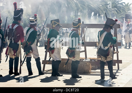 French soldiers firing from a barricade during the Representation of the Battle of Bailen, Bailén Jaén province, Andalusia, Spai Stock Photo