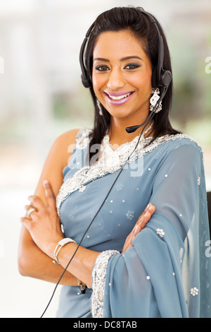 attractive Indian business support center operator in office Stock Photo