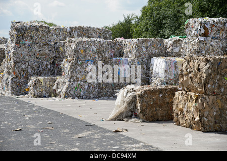 Bales of waste paper at a waste recycling plant in the West Midlands, England, UK Stock Photo