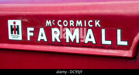 The name plate on an old International Harvester vintage Tractor Stock Photo