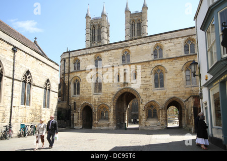 Lincoln Cathedral and Exchequergate from Castle Square, Lincoln Stock Photo