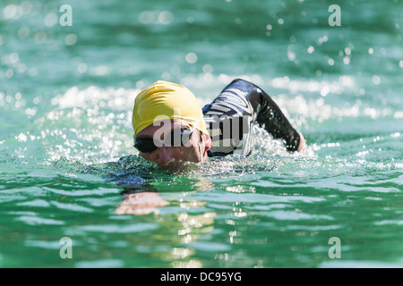 Male triathlete M39 during swimming training, Germany, Europe Stock Photo