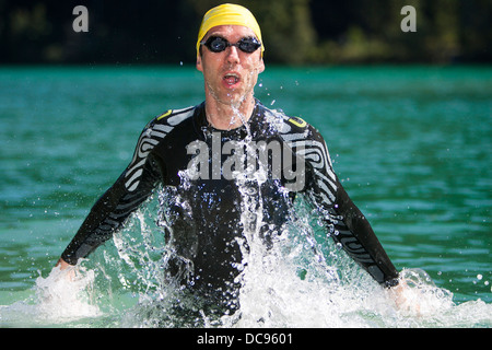 Male triathlete M39 during swimming training, Germany, Europe Stock Photo