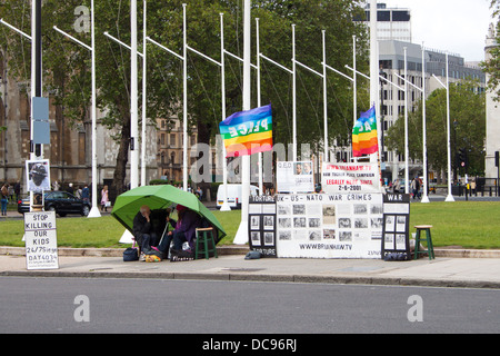 The remnants of Brian Haws Peace camp outside Parliament square in Westminster, London. Stock Photo