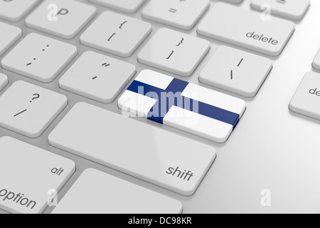 3d render of finnish flag button with soft focus Stock Photo