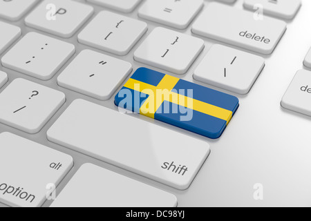 3d render of swedish flag button with soft focus Stock Photo