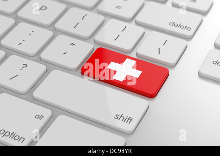 3d render of swiss flag button with soft focus Stock Photo