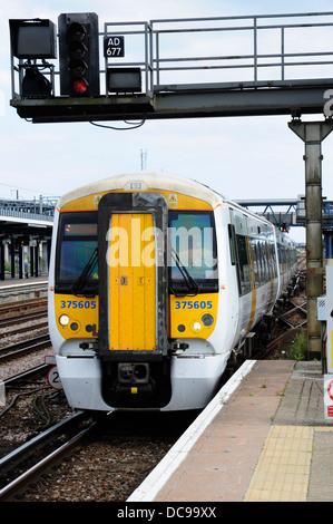 South Eastern Trains class 375 'Electrostar' 375605 arriving at Ashford International railway station, Kent, England, UK Stock Photo