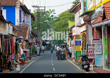 Street with shops and cafes Stock Photo