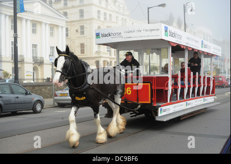 The quaint horse drawn tram on the promenade at Douglas , Isle of Man Stock Photo