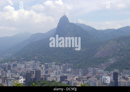 A view of the Christ the Redeemer statue from the Sugar Loaf in Rio de Janeiro, Brazil, February 2013. Stock Photo