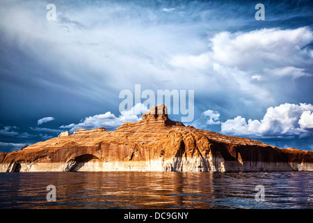 red cliffs reflected in the water of the lake Powell, USA Stock Photo