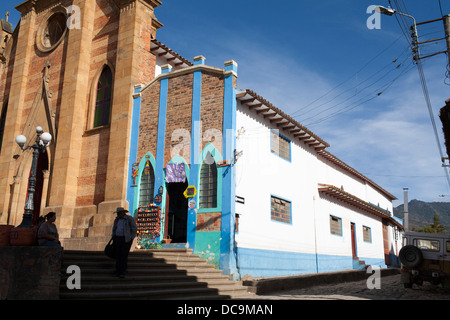The church on the central plaza of Raquira in the Boyaca district of Colombia. Raquira is famous for pottery and weavers. Stock Photo