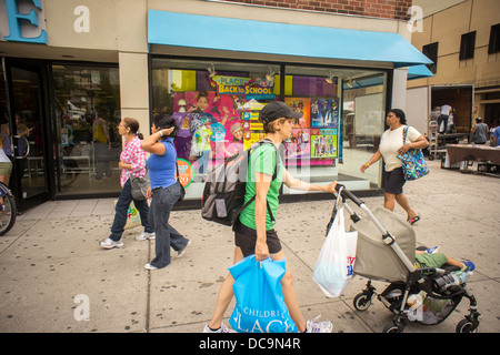 A back to school window display is seen at one of The Children's Place stores in Union Square in New York Stock Photo