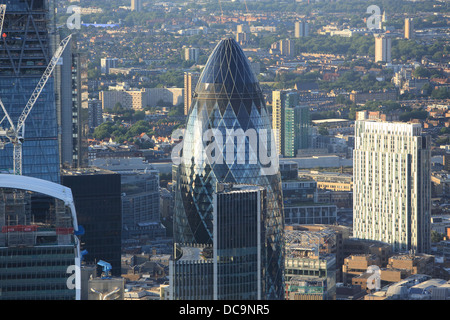 View from the Shard, of the Gherkin and construction of new skyscrapers and buildings in the City of London, England, UK Stock Photo