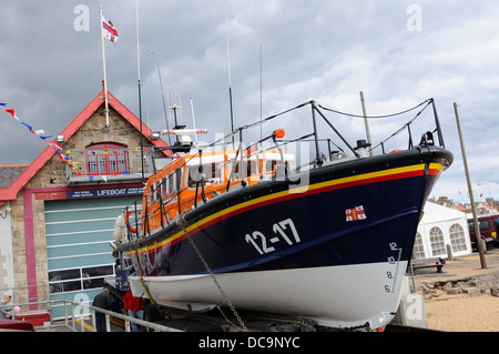 Mersey Class Lifeboat 12-17 in front of Anstruther RNLI station in Scotland. Stock Photo