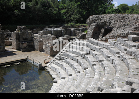 Buthrotum, Butrint, Butrinti, ancient greek and roman city in the south of Albania, the Amphitheatre Stock Photo