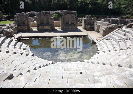 Buthrotum, Butrint, Butrinti, ancient greek and roman city in the south of Albania, the Amphitheatre Stock Photo
