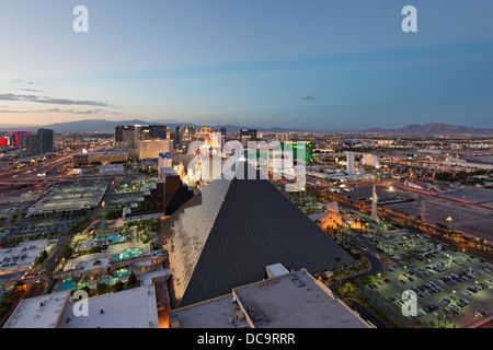 Las Vegas Skyline and the strip at dusk viewed from the MIX lounge at THEHotel Stock Photo