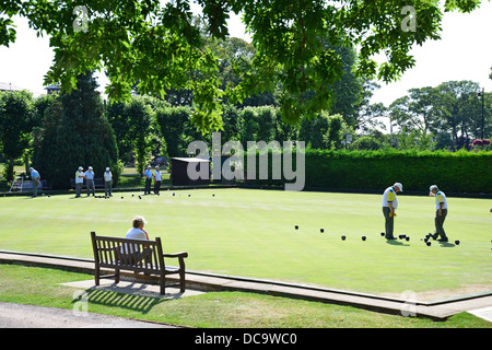 Lawn bowls match at Windsor and Eton Bowling Club, The Goswells, Windsor, Berkshire, England, United Kingdom Stock Photo