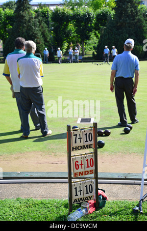 Lawn bowls match at Windsor and Eton Bowling Club, The Goswells, Windsor, Berkshire, England, United Kingdom Stock Photo