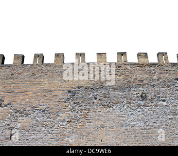 Exterior of medieval castle showing battlements. isolated on white background Stock Photo