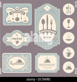 Collection of vintage retro grunge coffee and restaurant labels, Stock Photo