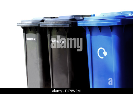 Recycling waste bins isolated on white background with copy space. Stock Photo