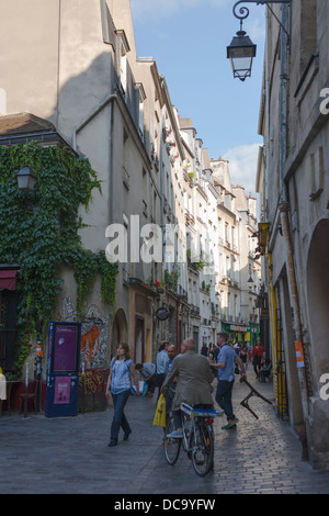 Street in the Marais district, Paris Stock Photo