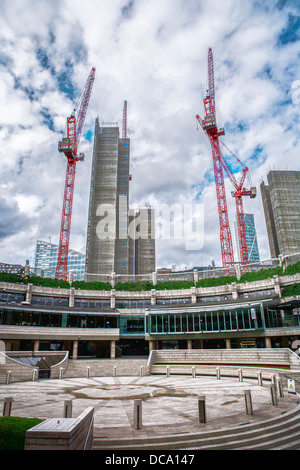 UBS construction cranes / partially completed lift shafts of UBS new offices at 5 Broadgate in the City of London. Stock Photo