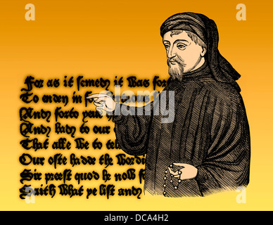 Portrait of Geoffrey Chaucer, ca. 1343 - 1400, part of the Canterbury Tales, 14th Century Stock Photo