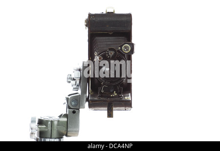 old accordion camera over white with clipping path Stock Photo
