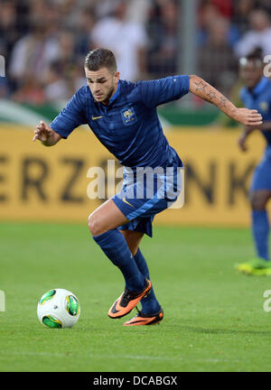 Valentin Eysseric of France in action during the Under-21 international friendly soccer match between Germany and France at the Mage Solar Stadium in Freiburg, Germany, 13 August 2013. Photo: Patrick Seeger/dpa Stock Photo