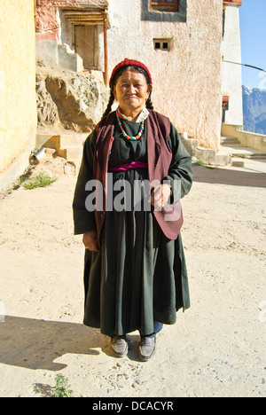 Ladakhi woman during her pilgrimage in Ligir Stock Photo