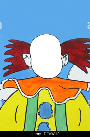 Abstract background of colorful painted clown with blank face and copy space. Original artwork painting. Stock Photo