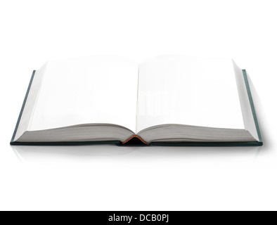 Hard cover Open book with empty blank pages, viewed by bird eye perspective. Stock Photo