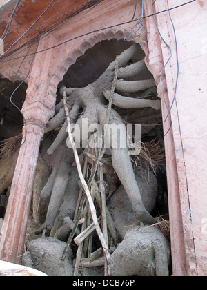 construction of the Goddess Durga made with straw and covered in mud before it is finally painted Stock Photo