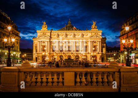 Twilight over Palais Garnier - Opera House, Paris France Stock Photo