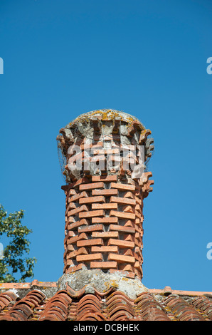 Unusual style of brick chimney in the Vendee region of France Stock Photo
