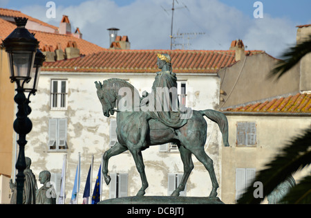 Equestrian statue of Napoleon Bonaparte as Roman emperor in General De Gaulle Square, Ajaccio, Corsica, France Stock Photo